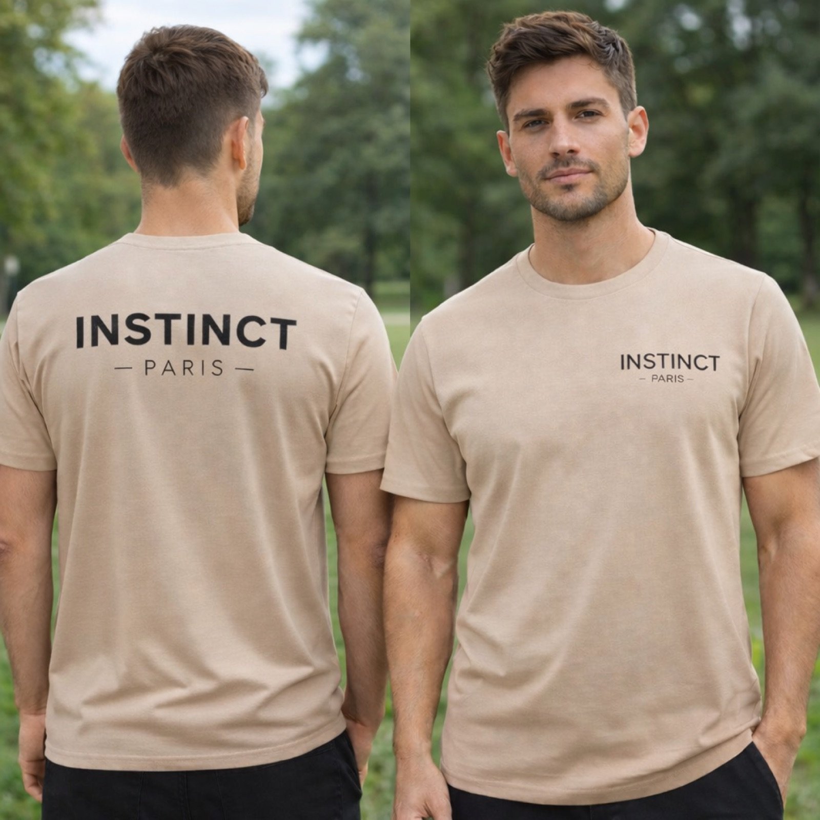 T-shirt Signature sable INSTINCT PARIS porté dans la campagne homme