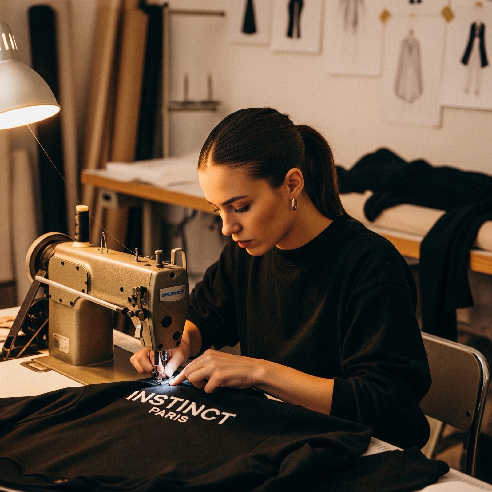 Confection d'une pièce INSTINCT PARIS dans l'atelier
